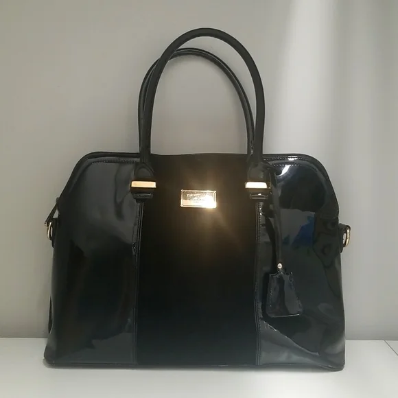 David Jones Black Patent Fur Satchel Bag